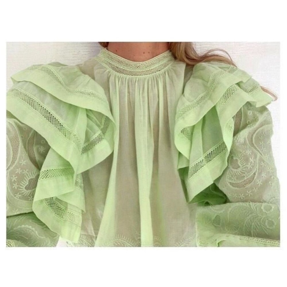 Ulla Johnson Annetta Ruffle Blouse in Pistachio in Size 4 EUC - Picture 10 of 15
